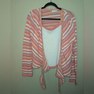 Christopher & Banks Pink and White Striped Cardigan